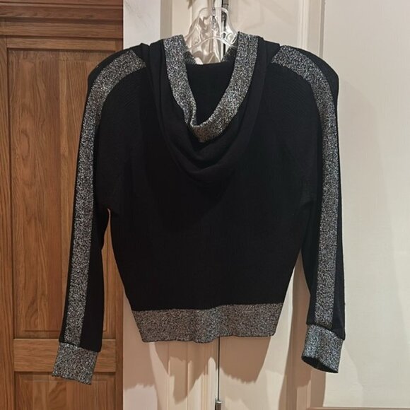 BALMAIN Lurex Striped Cropped Knit Hoodie Sz 40 - Picture 7 of 13